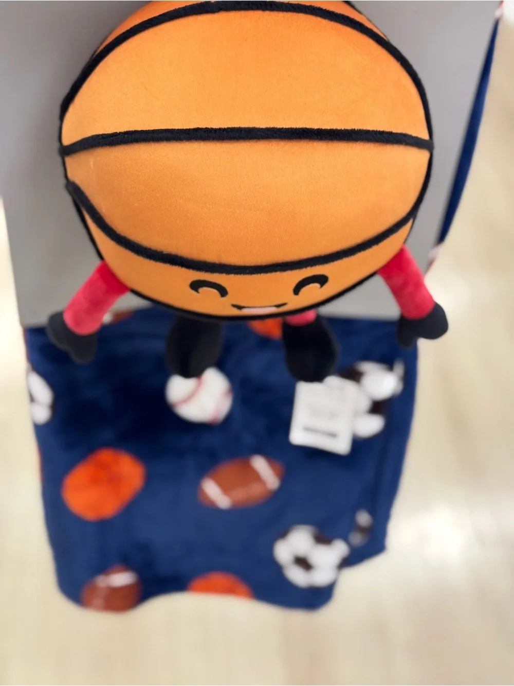 Plush Sports Ball Character Toy with Navy Sports Blanket -